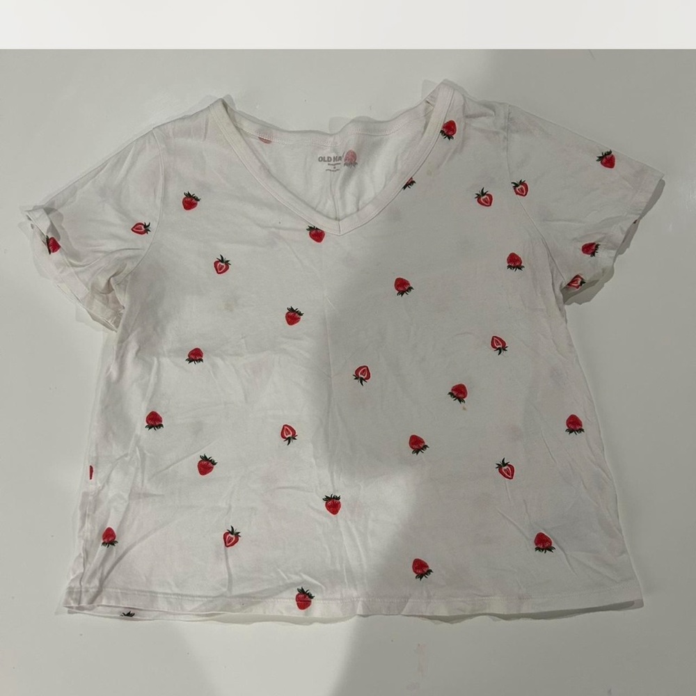 Old Navy womens White Tee with Red Strawberry Print